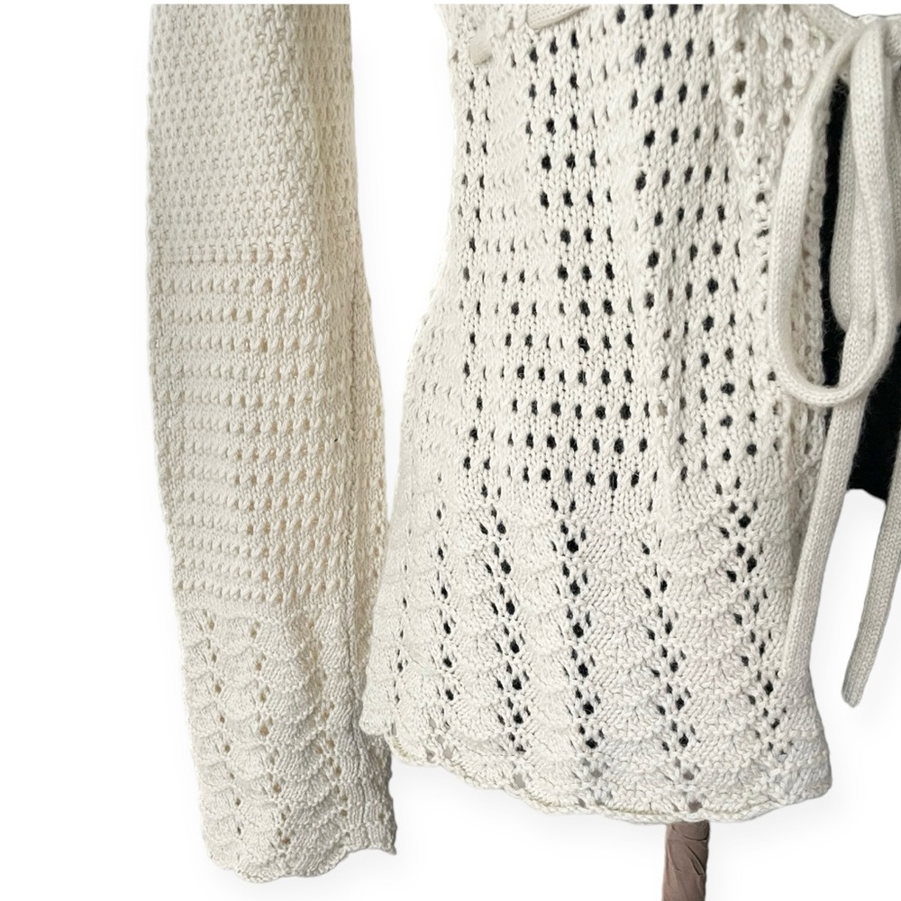 Charter Club womens crochet button up beige cardigan ivory Medium cottage angora - Picture 2 of 6